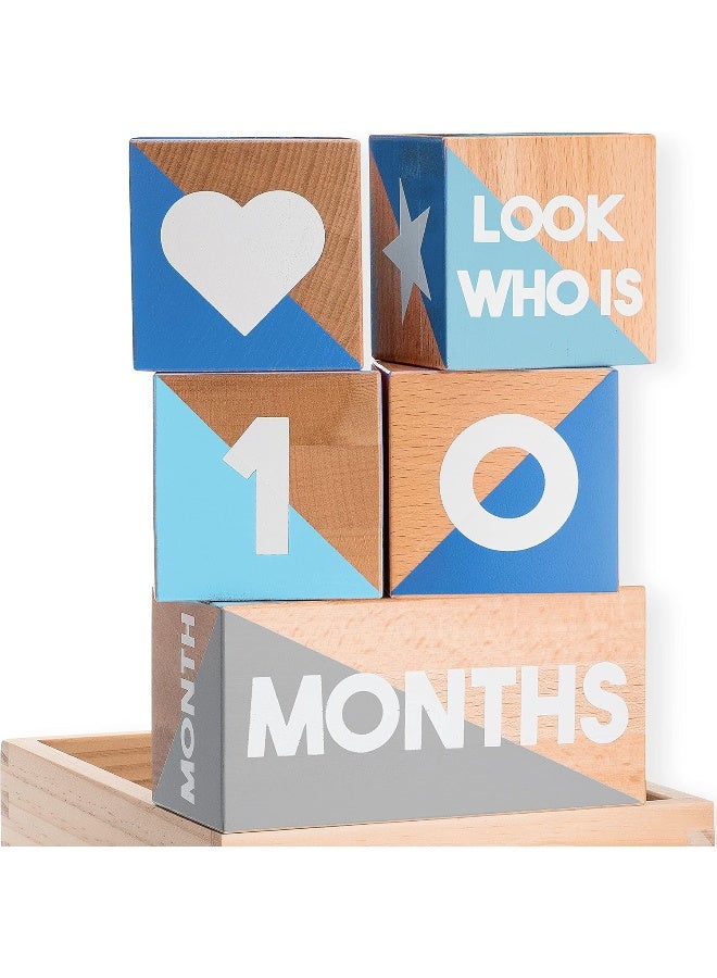 Tykeroo Baby Monthly Milestone Blocks — Cute Nursery Decor — Lovely Newborn Photography Props — Baby Shower Gifts (Blue & Gray) - Image 1